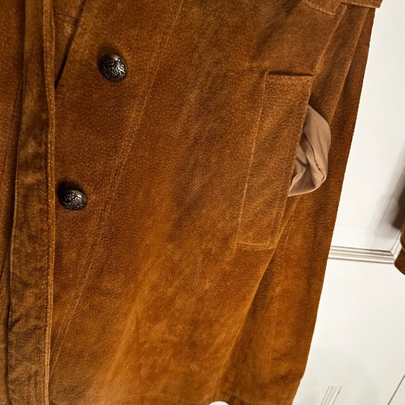 Genuine Suede Leather Belted Jacket Trench Coat - Picture 15 of 16